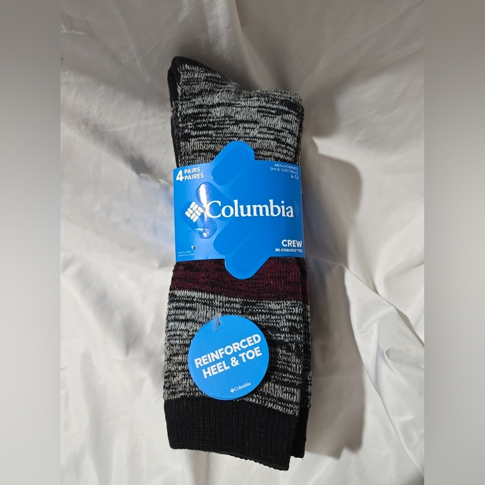 NWT Columbia Men's Sportswear Crew Socks 4 Pair Reinforced Heel & Toe Cushioned